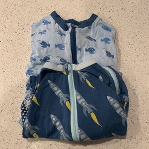 KicKee Pants zip up pajamas - lot of 2 pairs, rockets and fish, size 0-3mo